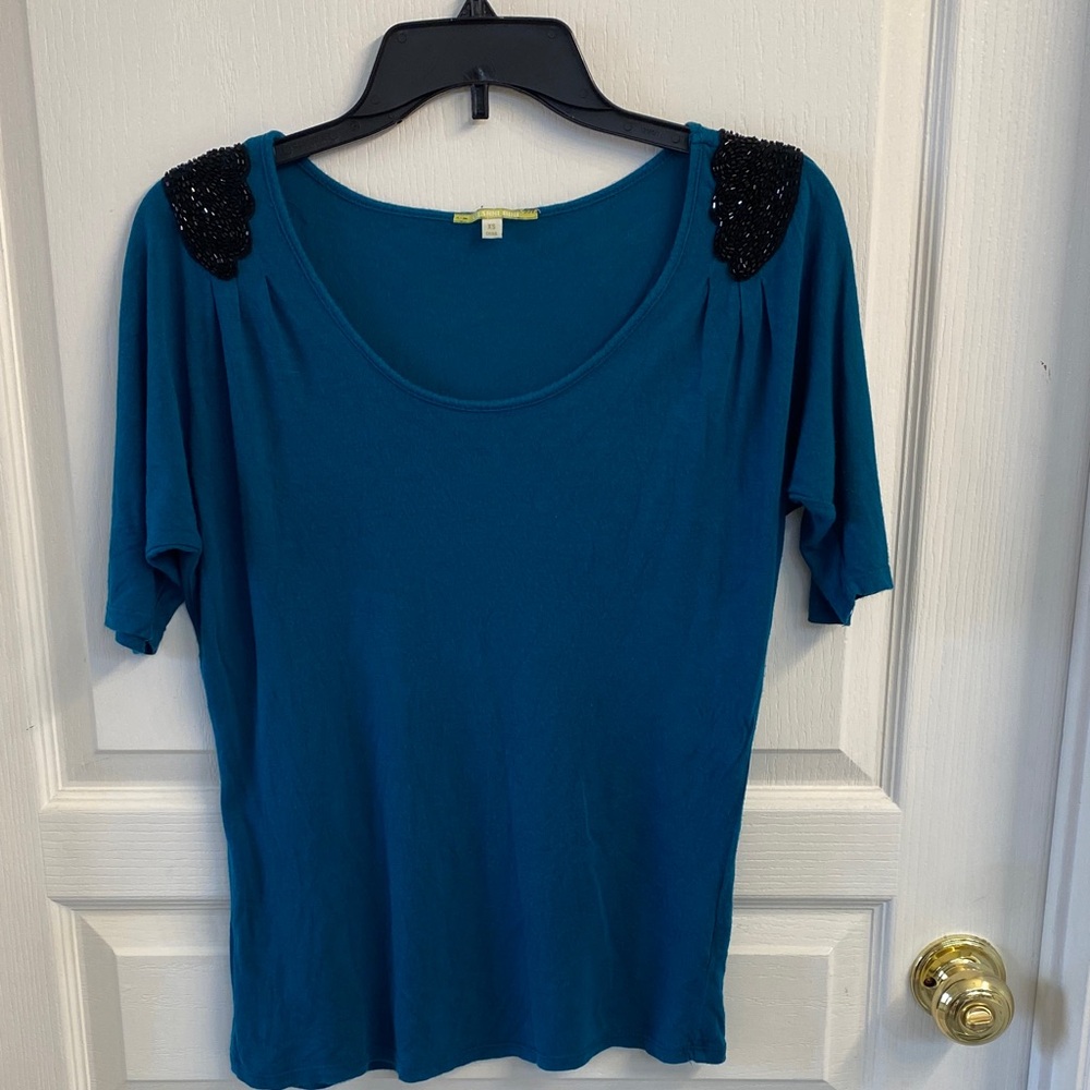Gianni Bini Teal Top with Black Shoulder Details